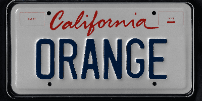 A california license plate with the word " orange ".