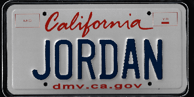 A california license plate with the word " jordan ".