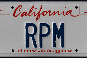 A california rpm license plate with the letters dmv. Ca. Gov
