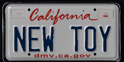 A california license plate with the word " new to " on it.