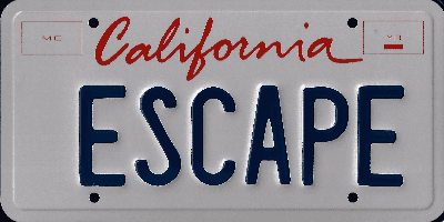 A california license plate with the word " escape " written in red and blue.