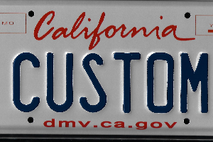 A california custom license plate with the word " customs " on it.