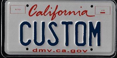 A california custom license plate with the word " customs " on it.