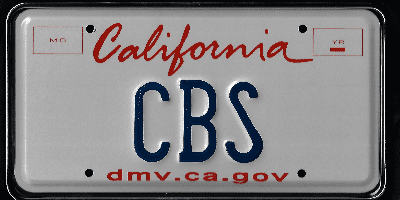 A california license plate with the letters cbs written on it.