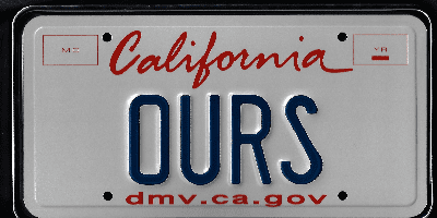 A california license plate with the word " ours ".