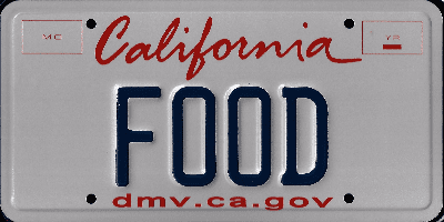 A california license plate with the word " food ".