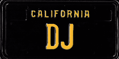 A black and yellow sign that says california dj.