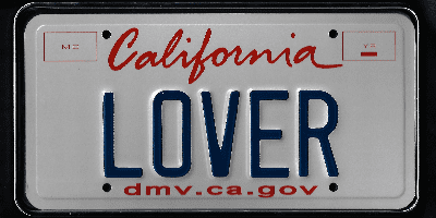 A california license plate with the word " lover ".