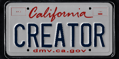 A california license plate with the word " creator ".