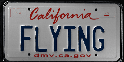 A california license plate with the word " flying ".