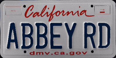 A california license plate with the word " abbey " on it.