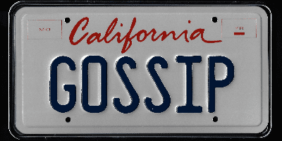 A california license plate with the word " gossip ".