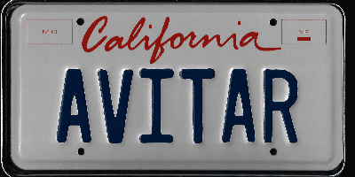 A california vanity license plate with the word " avital " written in red and blue letters.