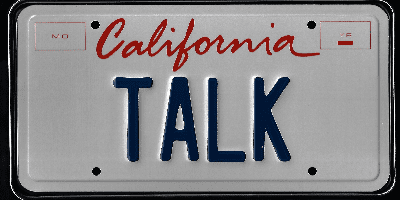 A california talk license plate with the word " california " on it.