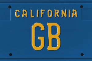 A blue and yellow california license plate.