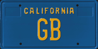 A blue and yellow california license plate.