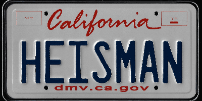 A california license plate with the name of heisma.