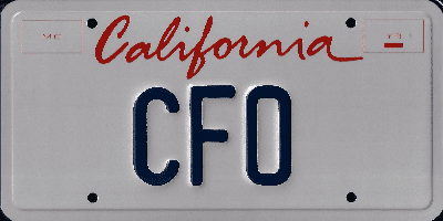 A california license plate with the letters cfo