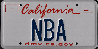 A california license plate with the letters nba written on it.