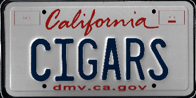 A california license plate with the word " california cigars ".